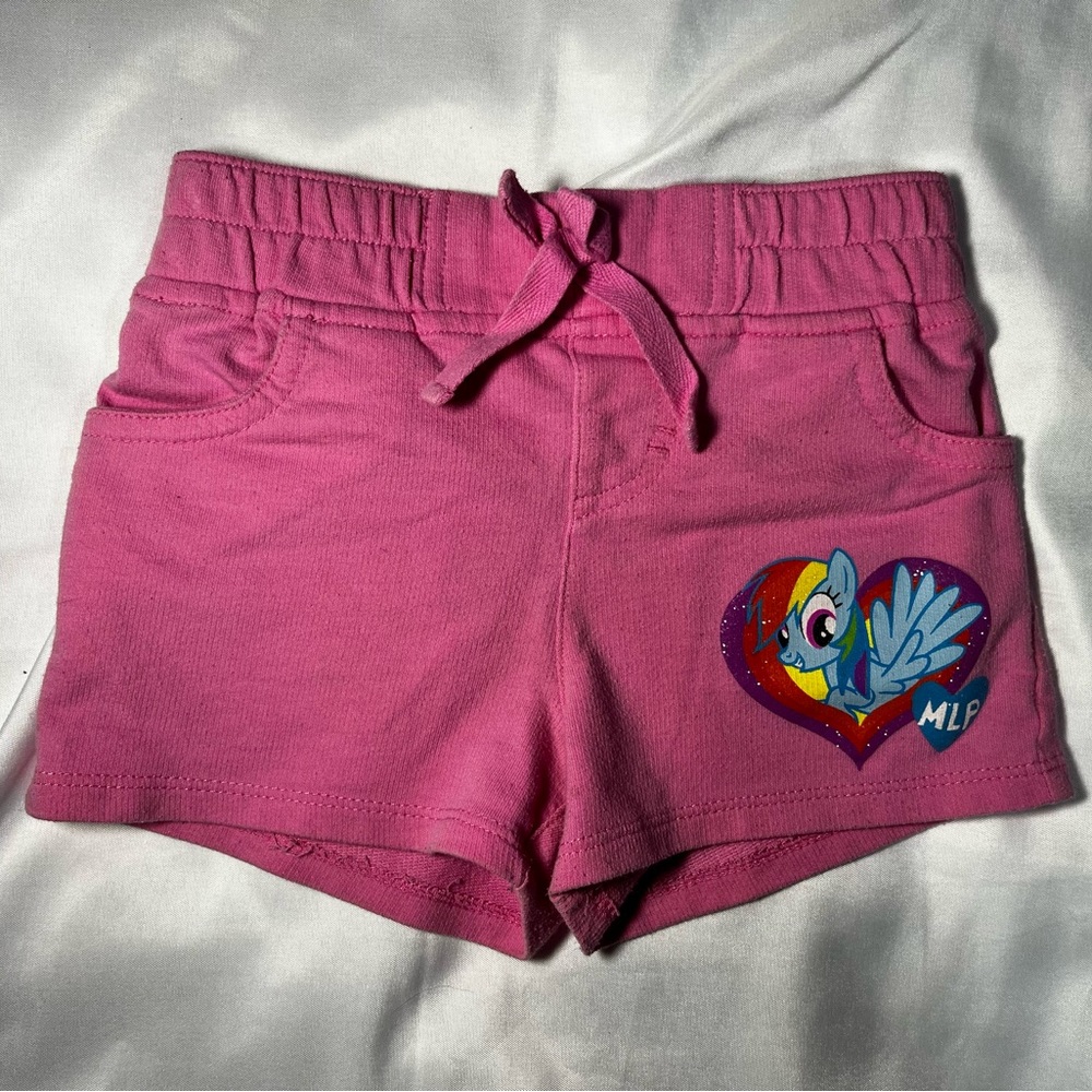 My Little Pony Girls Pink Shorts XS 4/5 Rainbow‎ Dash MLP 2014 Drawstring